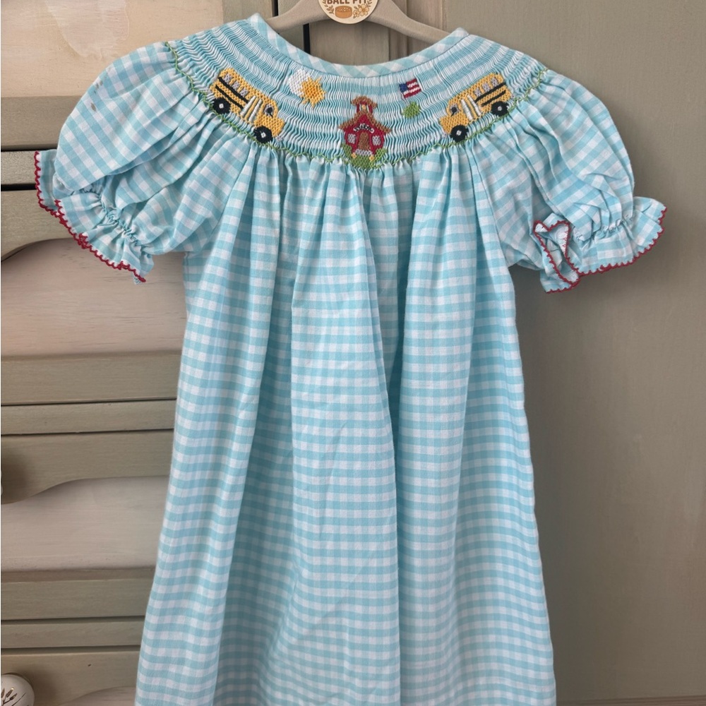Blue Gingham Smocked Kids Dress